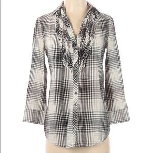 Joie Fara Black Plaid Ruffle Button Down Tuxedo Shirt - Size XS